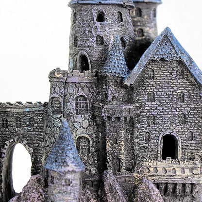 Penn-Plax Deco-Replicas Age-of-Magic Wizard’s Castle Part B Aquarium Decoration - Durable Hand-Painted Resin with Swim Holes & Hideouts - Safe for Freshwater & Saltwater Tanks - Gray, 13 x 9 x 15.5 In