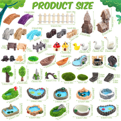 BrightRow 56 Pcs Fairy Garden Miniatures Accessories Bulk Miniature Nature Village Theme Fairy Garden Supplies for Outdoor Mini Bridge House Landscape Water Well Ornament for DIY Craft Succulent Decor