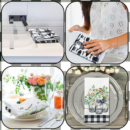 Geyoga 6 Pcs Spring Floral Kitchen Towels Flamingo Dish Hand Towels Sunflower