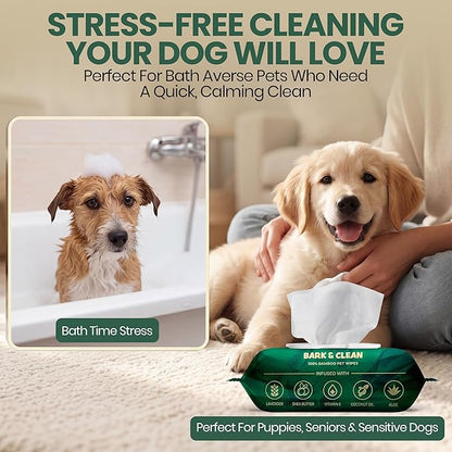 Bark & Clean 440 Dog Wipes for Cleaning and Deodorizing - 4 Pack of 110 8.5" x 9" Bamboo Pet Wipes - Compostable, Hypoallergenic Puppy Wipes - Dog Wipes for Paws, Butt, and Body