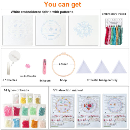 Myfelicity Bead Embroidery kit with Floral Patterns, Colorful Thread Sets, and Instructions, Suitable for Beginners and Adults, Box Packaging