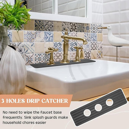 3 Hole Gray Faucet Mat for Kitchen Sink Bathroom 15.94" x 4.92" Kitchen Faucet
