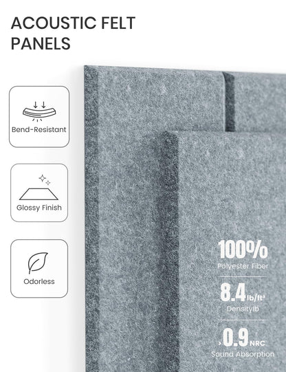 Felt Bulletin Board Tiles -28"x18" with 40 Adhesive Tabs, Cork Board Alternative for Office Decor, Push Pin Board Wall Organizer 6-Pack (Blue Gray)