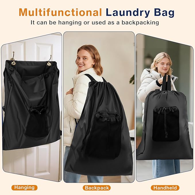 2-Pack Backpack Laundry Bags, Heavy Duty Laundry Bag Backpacks