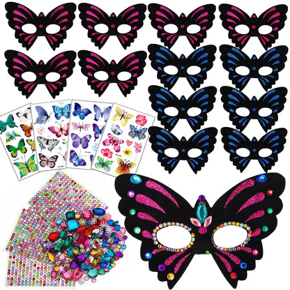 RICHNESS Butterfly Masks for Kids Make Your Own Kids Butterfly Costume Masks with Self-Adhesive Jewels Fun Birthday Party Activities pack of 12