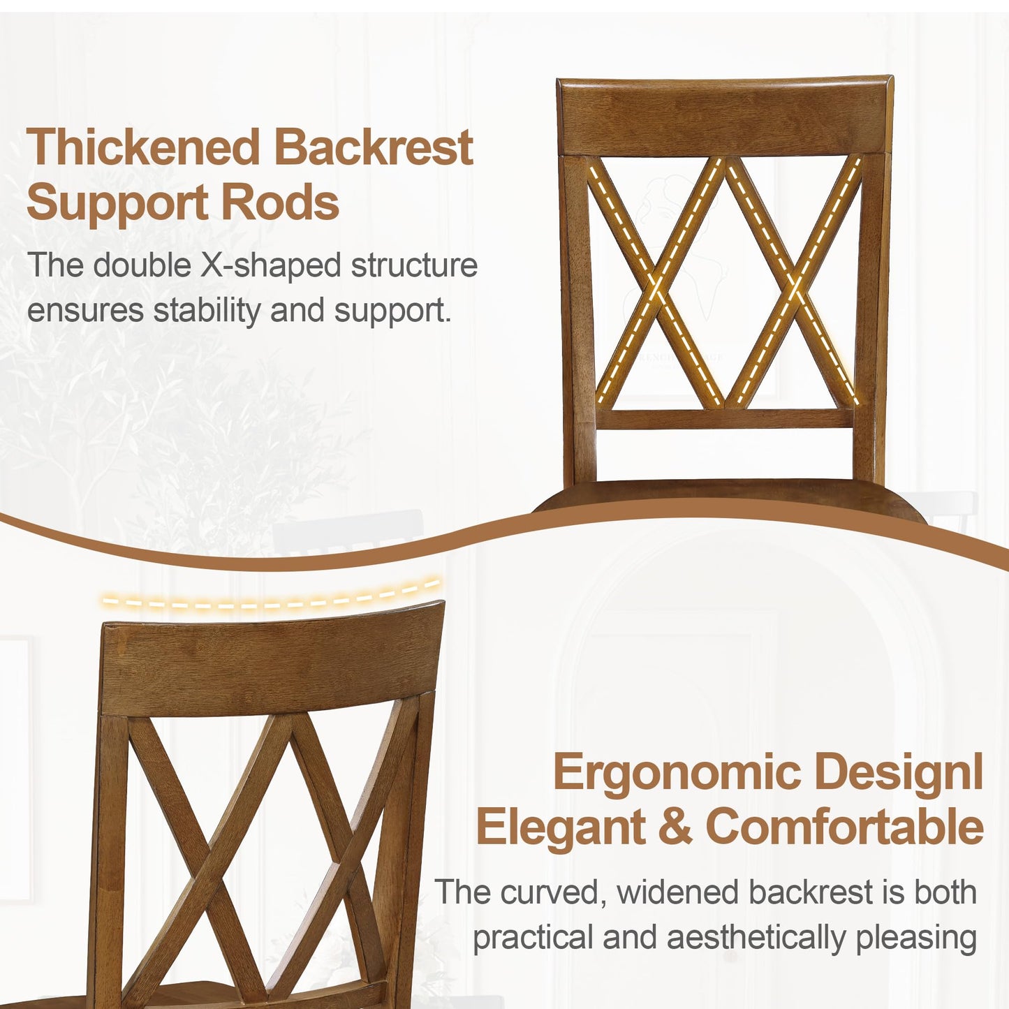 DUHOME Wood Dining Chairs Set of 4, Farmhouse Cross Back Solid Wood Kitchen Chairs, Vintage Walnut Finished Armless Dining Chairs for Home Kitchen, Breakfast Nook, Dining Room and Bistro