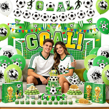 42 Pcs Soccer Party Decorations 2026- Football Watch Party Decorations Soccer Fan Celebration Kit with Backdrop, Banner, Balloons, Honeycomb Centerpieces & Cupcake Toppers for Global Soccer Event