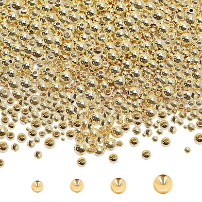 250pcs 14K Gold Filled Spacer Beads，Round Bracelet Bead,Seamless Smooth Metal Brass Bead，Lasting Round Spacer Beads for DIY Necklace Bracelet Jewelry Making (4mm)