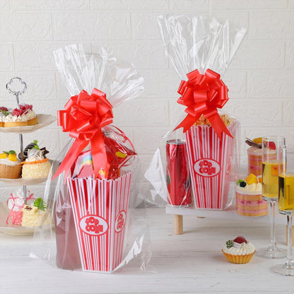 Engrowtic 6 Pack Movie Night Gifts Baskets Plastic Popcorn Box Containers with Bags and Bows for Holiday Movie Lover Wedding Birthday Party Favors DIY Kits
