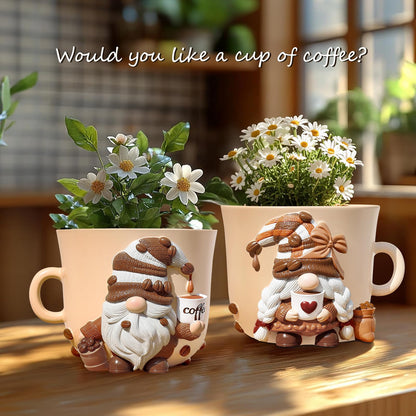 GUGUGO Coffee Cup Gnome Plant Pots, Cute Unique Flower Pots for Indoor Plants, Funky Small Planters with Drainage Holes, Eclectic Home Decor Aesthetic, Funny Gardening Planter for Couple Gift, Male