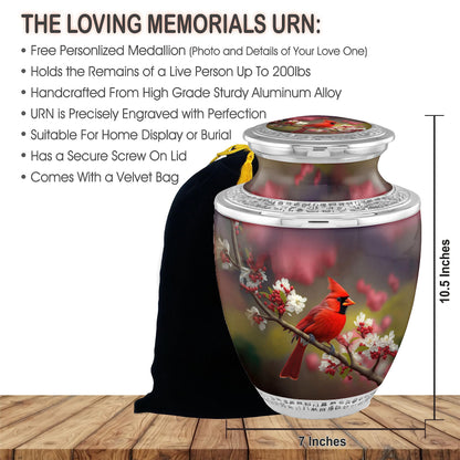 Personalized Medallion Elegant Cardinal Cremation Urns for Adults - 200lbs Burial Urns - Handcrafted Funeral Decorative Urns with Velvet Bag