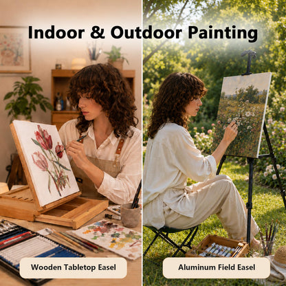 DJAR 174 Pcs Professional All-in-One Art Painting Kit with FSC-Certified Beech Wood Easel, 96 Acrylic, Watercolor & Oil Paint Set, Complete Art Supplies Painting Set for Adults, Artists, Beginners