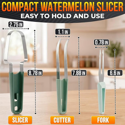 3-in-1 Watermelon Slicer Tool — Stainless Steel Portable, Mess-Free Multi-Use Kitchen Gadget for Summer Picnic, BBQ, Pool Party, Family Hosting, Hostess Gift — Watermelon Cutter Slicer Tool Kit