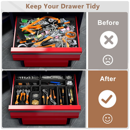 A-LuGei 【𝟰𝟲𝗣𝗖𝗦 & 5 Size】 Tool Box Organizer Tray Divider Set, 【Black】 Bathroom Drawer Organizer Bin, Garage Organization and Storage Toolbox Rolling Tool Chest Cart Cabinet WorkBench Small Part