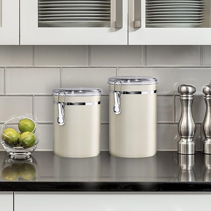 Oggi Stainless Steel Kitchen Canister 26 fl oz, Gray - Airtight Clamp Lid, Clear See-Thru Top - Ideal for Kitchen Storage, Food Storage, Pantry Storage. Size 5" x 3.5".