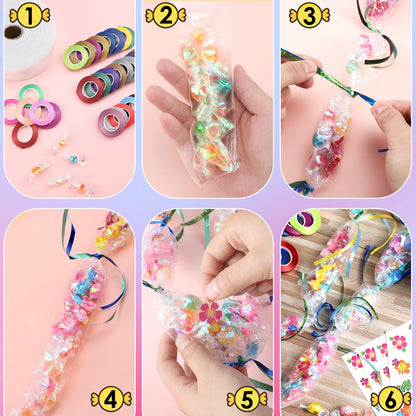 Karenhi Candy Lei Making Kit for Graduation Include 2 Inch x 1000 ft Ldpe Poly Candy Lei Tubing Roll,30 Pcs Graduation Ribbon,50 Sheets Flower Stickers Clear Netting Bags for Crafts Wreath