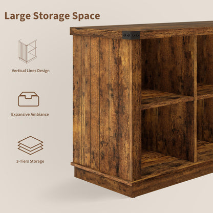 Garvee 8 Cube Book Shelf, Rustic Farmhouse Wood Horizontal Bookshelf, Long Freestanding Bookcase Cabinet, 2-Tier Storage Organizer for Living Room, Entryway, Office, Retro Brown