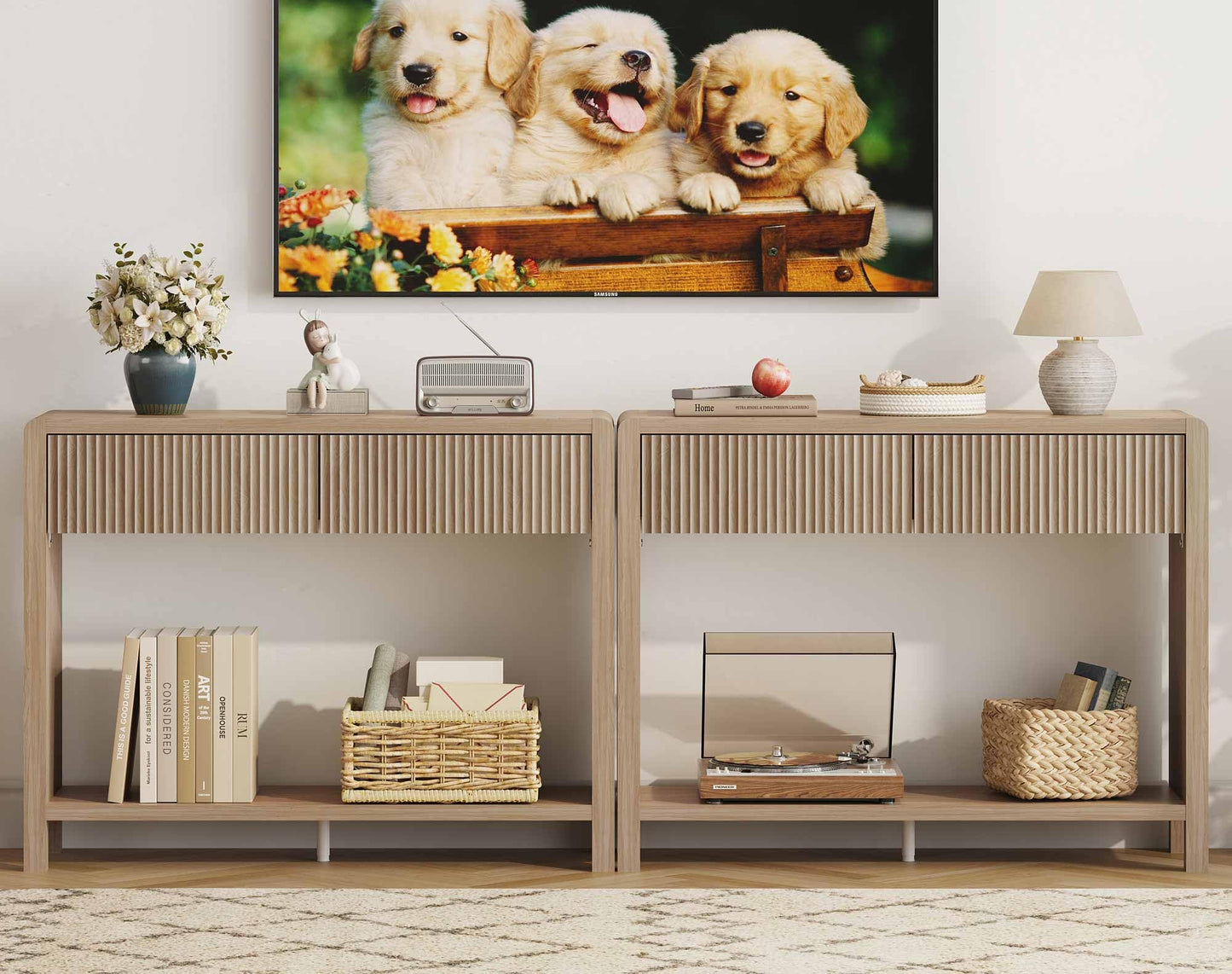 FATORRI Console Sofa Table, Wooden Entryway Table for Living Room, 39.37 inch Modern Hallway Tables and Couch Tables Behind Sofa (Light Walnut)