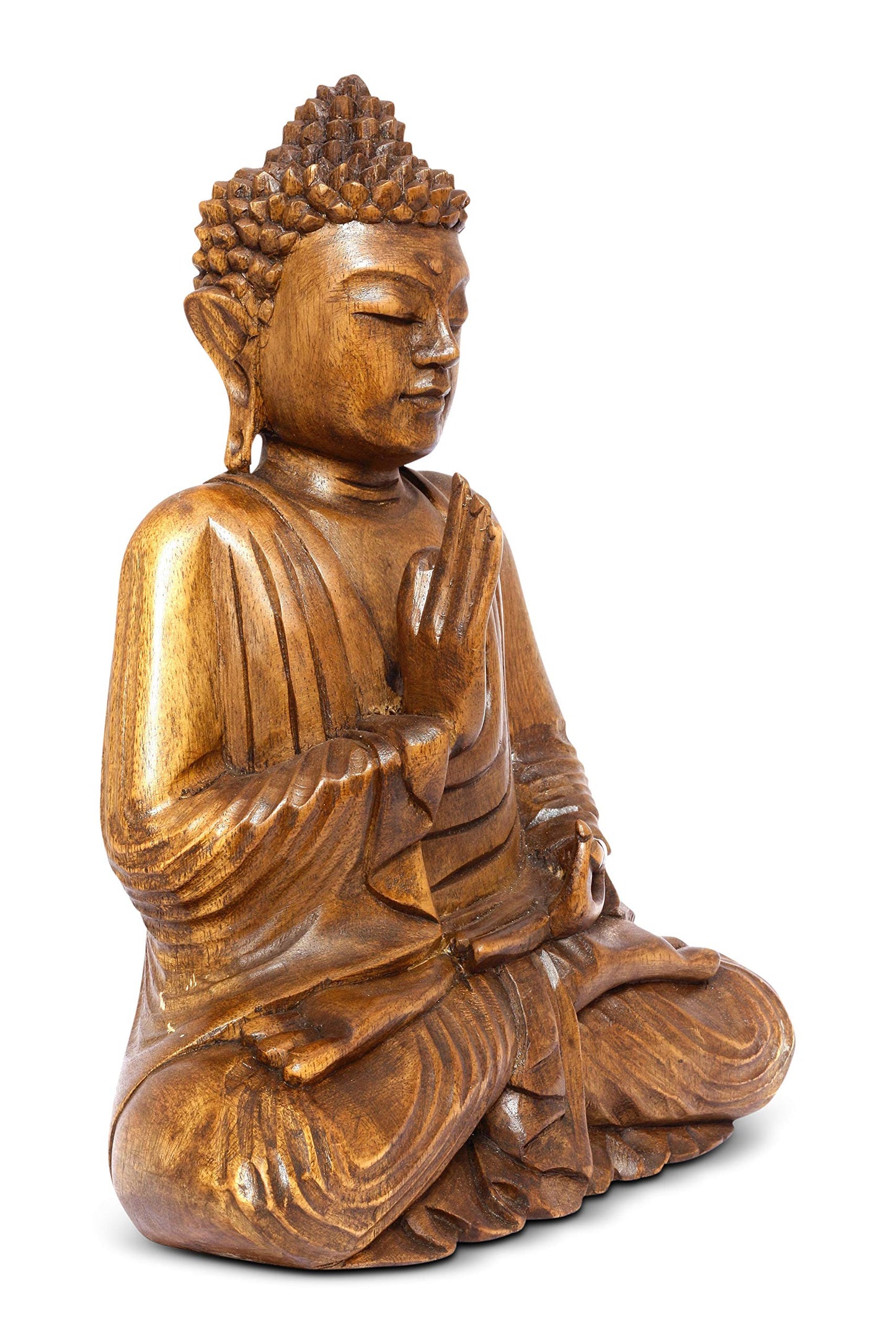 G6 Collection 16" Large Wooden Serene Sitting Buddha Statue Handmade Meditating Sculpture Figurine Decorative Home Decor Accent Handcrafted Art Traditional Modern Oriental Decor (16" Tall)