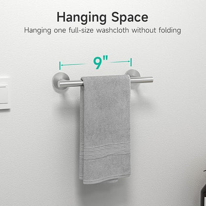 USHOWER Brushed Nickel Hand Towel Bar, 9-Inch Towel Racks for Bathroom Wall-Mounted, SUS304 Stainless Steel Towel Rod (Total Length 11-Inch)