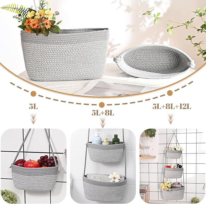 Hanging Storage Baskets, Over the Door Basket, Cotton Wall Baskets Storage