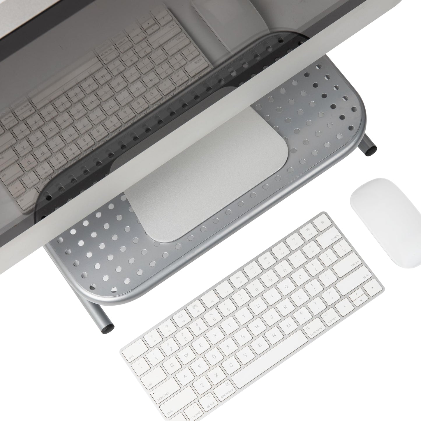 Mind Reader Monitor Stand, Ventilated Laptop Riser, Desktop Organizer, Metal, 14.5"L x 11.25"W x 4.25"H, Set of 2, Silver