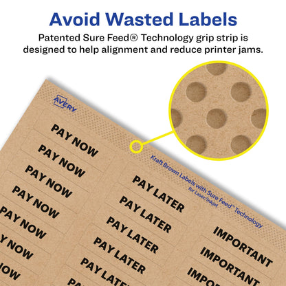 Avery Kraft Brown Rectangle Labels, Sure Feed Technology, 0.5" x 1.75", 900 Kraft Brown Labels, Print-to-The-Edge, Laser/Inkjet Printable