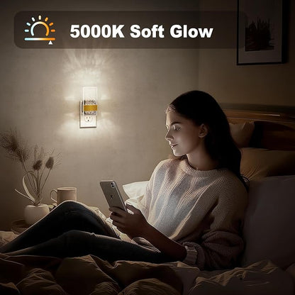 JandCase Night Lights Plug into Wall, Dusk to Dawn Sensor, 5000K White LED, Acrylic Bubble Design, 0-100lm Adjustable Brightness, 2-Pack for Bedroom, Bathroom, Living Room, Hallway