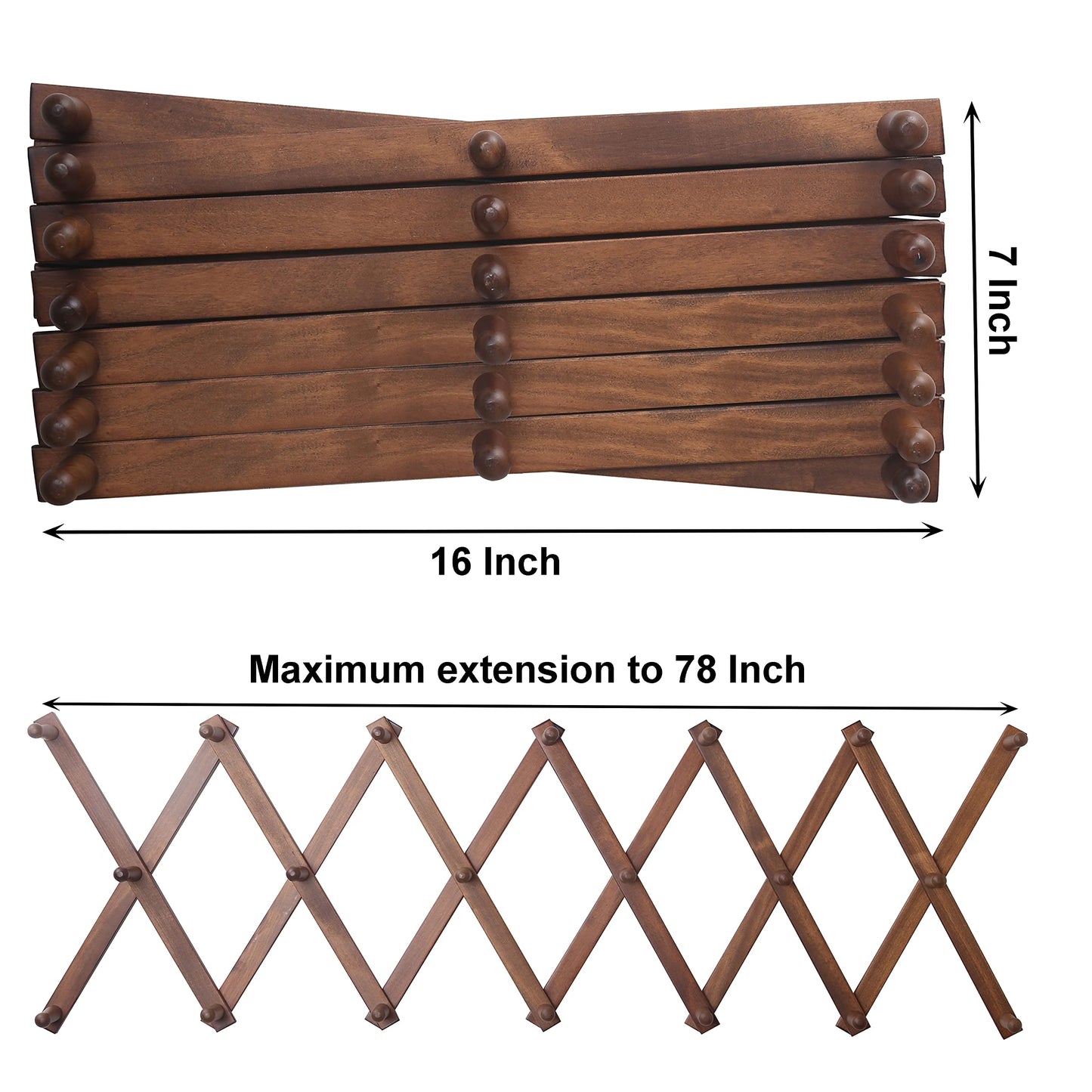 SKOLOO Hat Rack for Wall with 20 Hooks, Solid Wooden, Modern, Expandable Coat Rack Wall Mount for Coats, Hats, Bags, Baseball Caps, Walnut Color