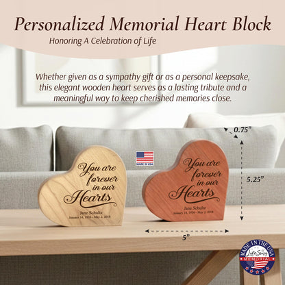 LifeSong Milestones Sympathy Gift Personalized Engraved Wooden Heart Block Shelf Sitter Memorial Bereavement Gifts Personalized Memorial Gifts for Loss of Loved One Celebration of Life Decorations - Cherry