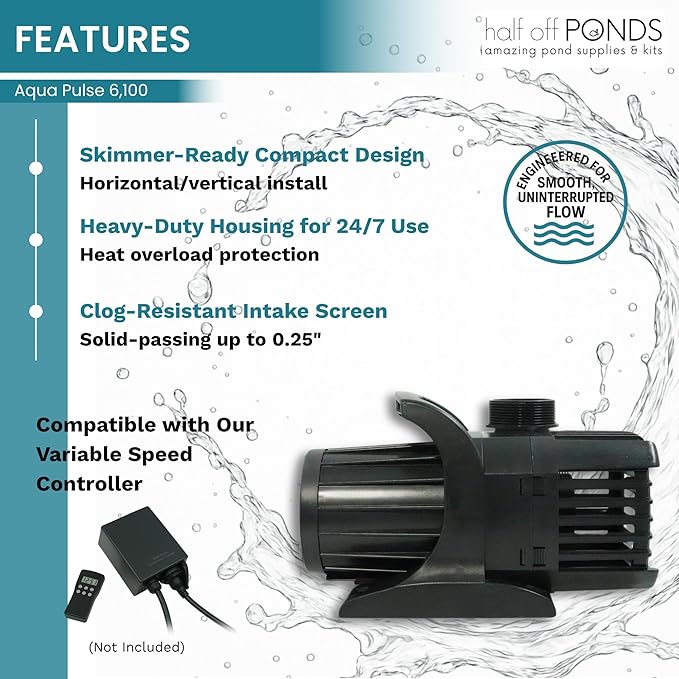 HALF OFF PONDS Submersible Water Pump, 6,100 GPH Pond Pump with 100FT Power Cord and 24FT Max Head, 354W Ultra Quiet Energy Efficient Pump for Koi Pond, Fountain, Waterfall, Water Garden, Skimmer