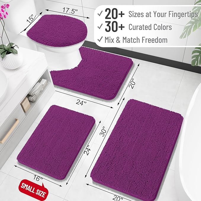 OLANLY Bathroom Rugs 32x20, Extra Soft Absorbent Chenille Bath Rugs, Rubber Backing Quick Dry, Machine Washable Bath Mats for Bathroom Floor, Tub and Shower, Home Decor Accessories, Purple