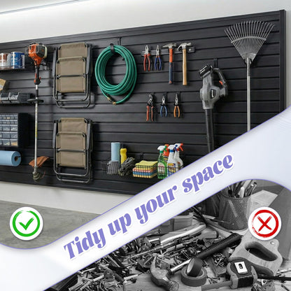SMARTSTANDARD Heavy Duty PVC Slatwall Panels 4x8 ft, Interlocking Garage Wall Organizer System, Tool Board for Retail Display, Workshop & Home Storage - Black