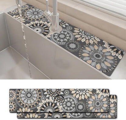 2PCS 24" X 5.5" Kitchen Sink Splash Guard Faucet Mat Mandala Super Absorbent