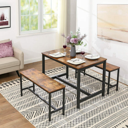 VASAGLE Dining Bench, Pair of 2, Industrial Style, Steel Frame, for Kitchen, Living Room, 12.8 x 42.5 x 19.7 Inches, Rustic Brown + Black，UKTB33X