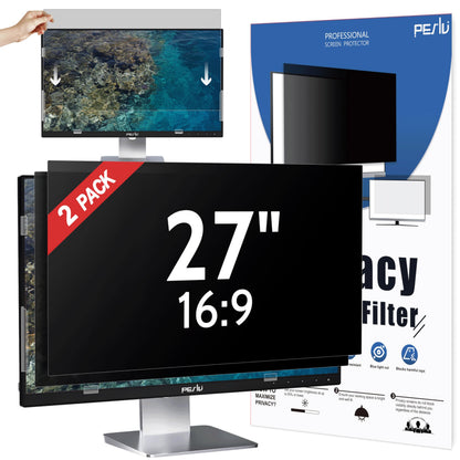 [2-Pack] 27 Inch Privacy Screen for Computer Monitor 16:9 Aspect Ratio, Eye Protection Anti Blue Light Glare Shield, 27inch Removable Black Blackout Anti Spy Desktop Security Private Filter