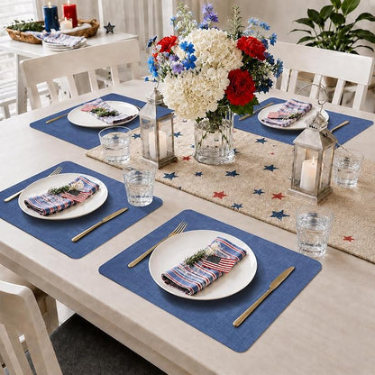 Maxpearl Faux Leather Placemats Set of 4 - Waterproof - Wipe Clean - Heat Resistant - Anti Slip Dining Table Place Mats, Suitable for Indoor & Outdoor Use, 17’’×12’’, Navy Blue