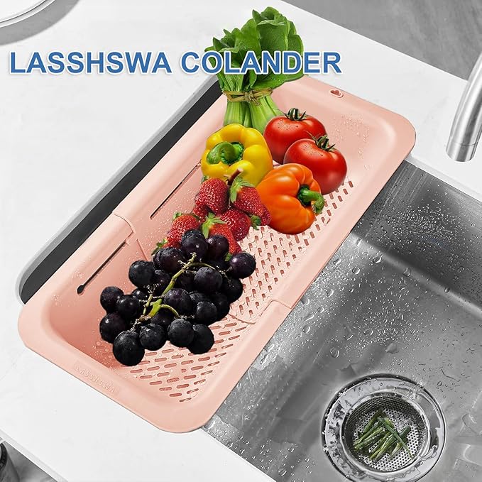 LASSHSWA Collapsible Colander for Kitchen, Over the Sink Strainer Basket for