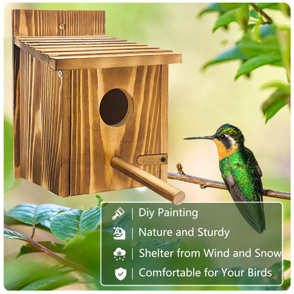 2 Pack Birdhouses for Outdoors,Wooden Wren Birdhouse with Detachable Perch,Finch Bluebird Houses Hanging Birdhouse for Outdoors