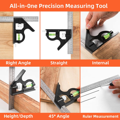 RONGPRO Aluminum Alloy 12in Carpenter Square and 12in Zinc-Alloy Combination Square Set, CNC-Machined with Woodworking Pencil, Carpenter Measuring Layout Tool for Woodworking and Home DIY.