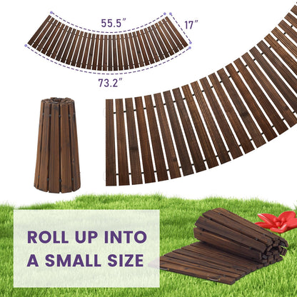 Wooden Garden Pathway, Outdoor Roll Out Sycamore Straight Walkway, Weather-Resistant (Carbonized, 6FT Curved)