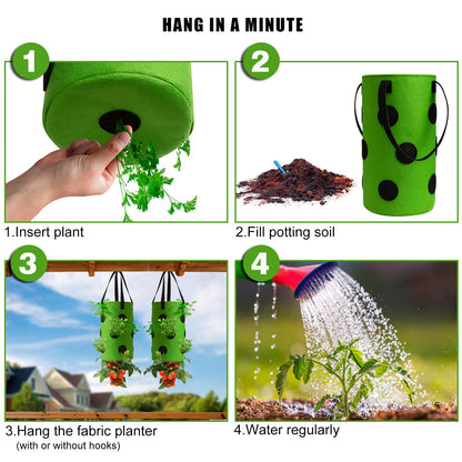 Homyhoo 2 Pack Green Upside Down Tomato & Herb Planter, Outdoor Hanging Durable Aeration Fabric Strawberry Planter Bags