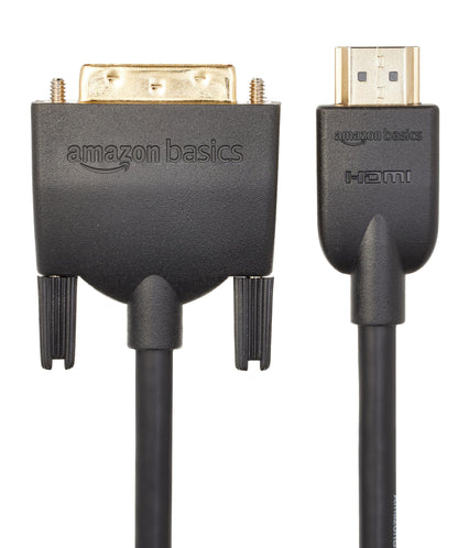Amazon Basics HDMI to DVI (Male) Adapter Cable, Bi-Directional 1080P, 6 ft/1.8 m, Gold-Plated, Easy to Install, Single Pack for Television, Black