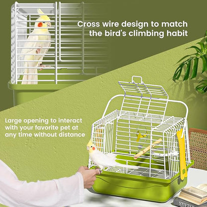 Small Bird cage,Travel Cage for Birds and Small Animals, Parakeet cage,Bird Carrier Travel cage,Bird Travel cage, jaulas para pájaros,Green,(Size:S,M,L) (S)