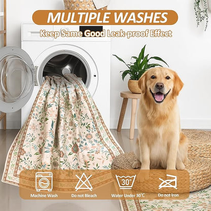 Washable Pee Pads for Dogs, 2 Pack Super Absorbent Reusable Puppy Pads with Colorful Flowers Patterns for Potty Training, Floor, Couch, Bed, and Crate,36"x 48"