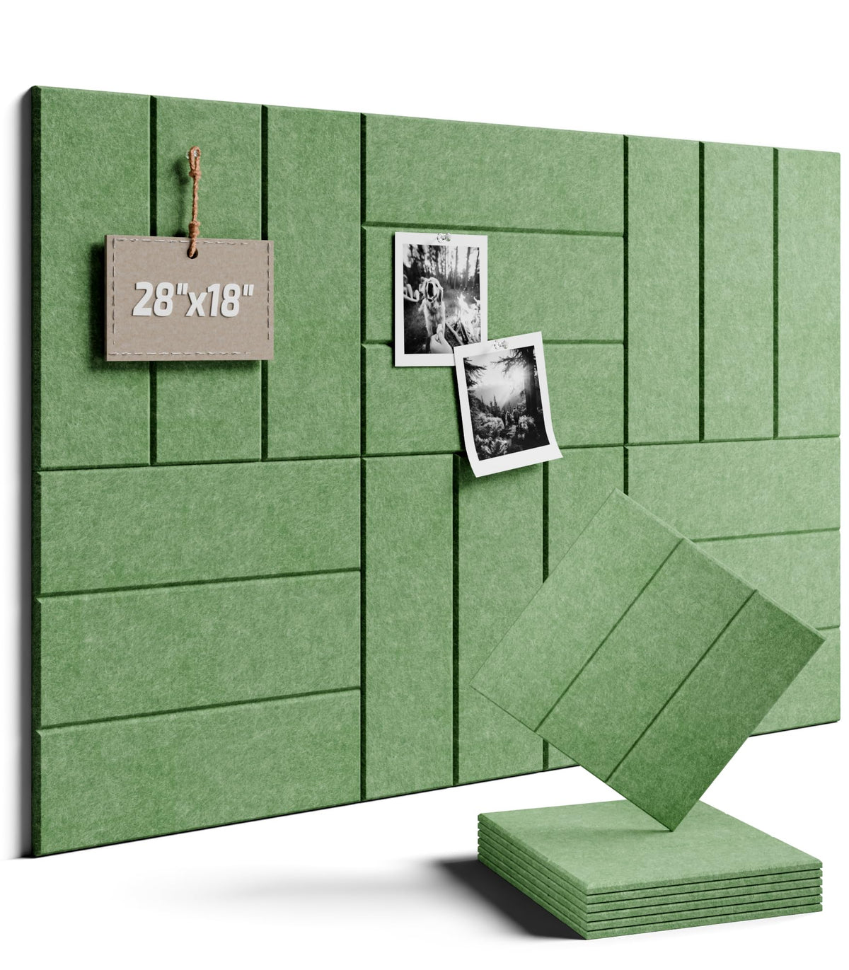 Felt Bulletin Board Tiles -28"x18" with 40 Adhesive Tabs, Cork Board Alternative for Office Decor, Push Pin Board Wall Organizer 6-Pack (Moss Green)