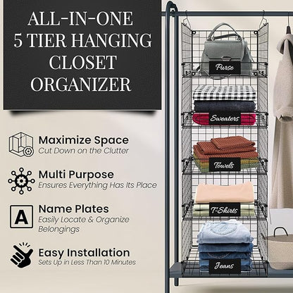 DECOLURE 5-Tier Adjustable Hanging Closet Organizer – Maximize Hanging Storage