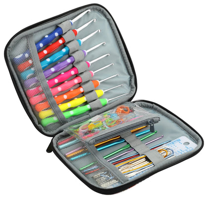 LOOEN Crochet Hooks Set-Yarn Needles Coloured Aluminum with Storage Case Rubbery Handle Ergonomic Comfort Grip DIY Craft Handmake Kit 64pcs