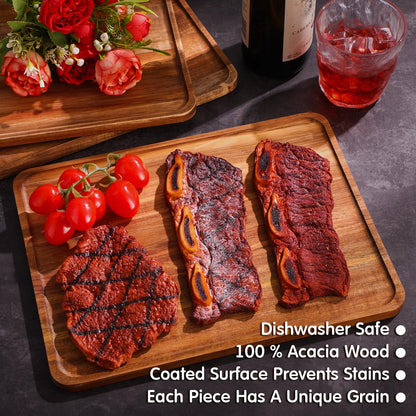 Roowest 5 Pack Solid Acacia Wood Serving Trays for Laser Engraving Rectangular Wooden Board for Food Appetizer Serving Tray Plates for Vegetables Fruit Cheese Housewarming Gifts(14 x 10 Inch)