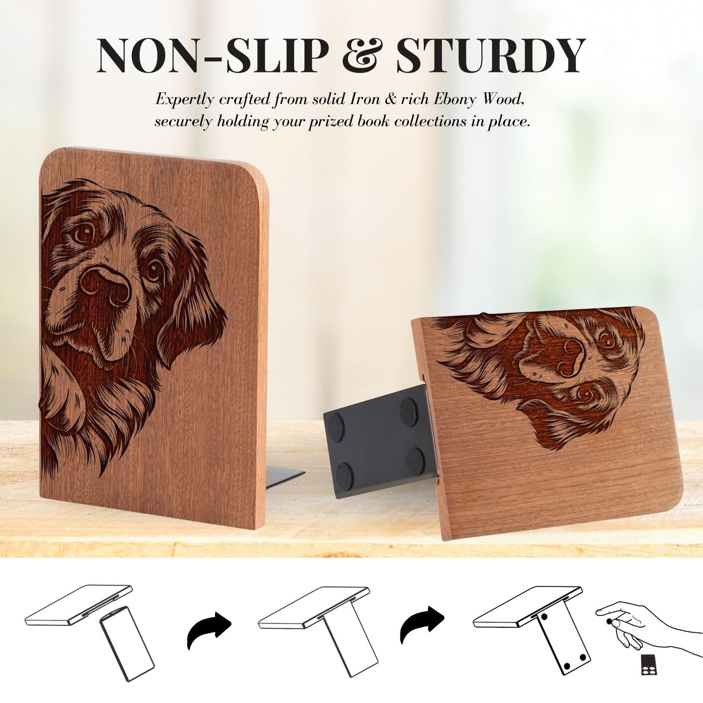 INNObeta Decorative Wooden Book Ends, Animal Bookends, Heavy Duty Bookends for Shelves Unique Design(1 Pair, 4.72x6.69 Inches) - GRPeek